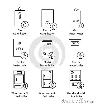Heating linear icons set Vector Illustration
