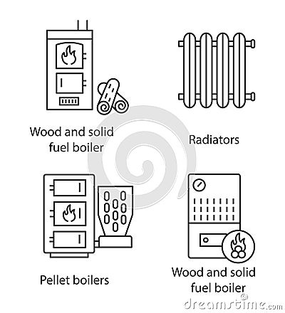 Heating linear icons set Vector Illustration