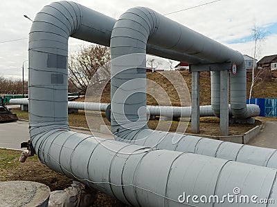 Heating main. large diameter pipes are sharply curved Stock Photo