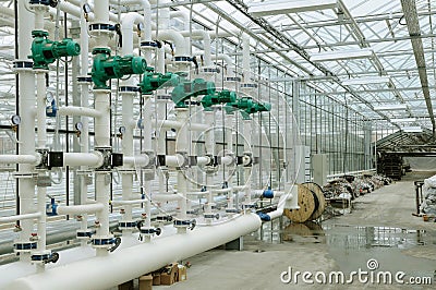 Heating system department of glasshouse Stock Photo