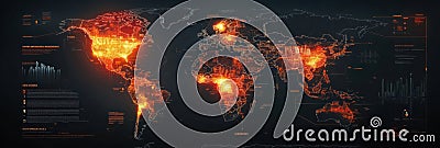 Global heatmap visualizing data trends and patterns across various regions in a digital format. Generative AI Stock Photo