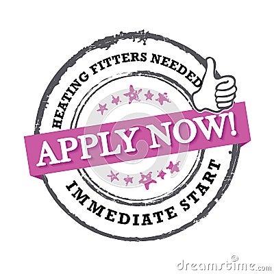 Heatting fitters needed for immediate start. Apply now!- stamp / label Vector Illustration