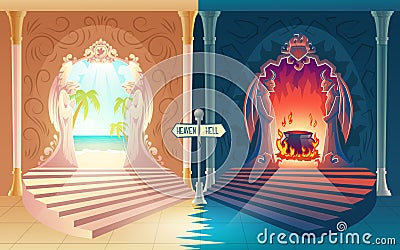 Heaven and hell entrances cartoon vector concept Vector Illustration