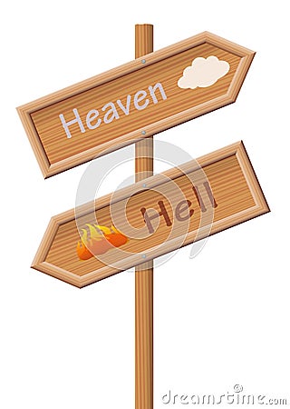 Heaven Hell Path Wooden Guidepost Vector Illustration