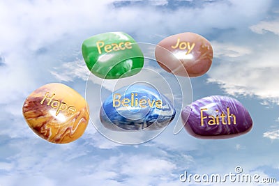 Heavenly affirmation stones Stock Photo