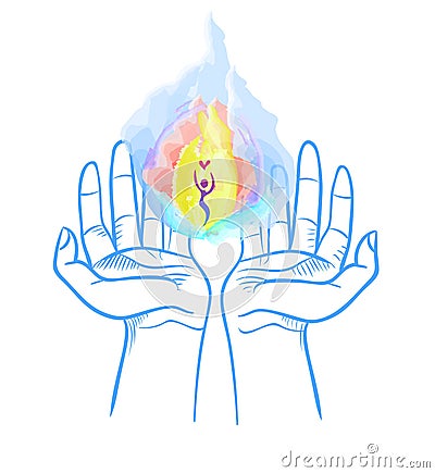 Heavenly fire in the hands Stock Photo