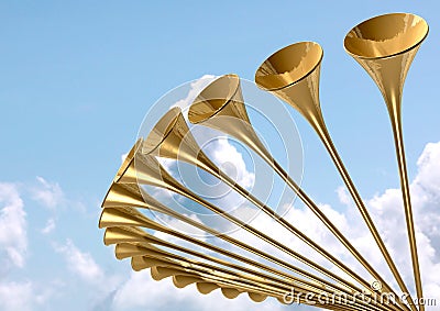 Heavenly Medieval Trumpet Circle And Sky Stock Photo