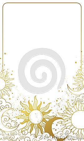 Heavenly modern card with golden sun and moon, vintage background for astrology and horoscope, natal chart with stars in Vector Illustration