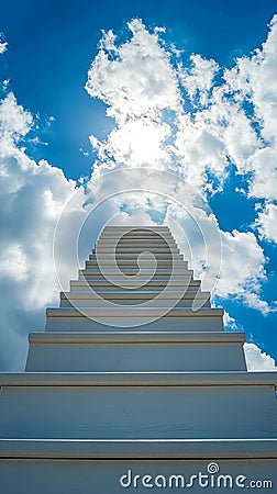 Heavenly progression White ladder implies success against the sky backdrop Stock Photo