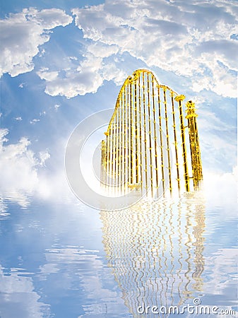 Gold heavens gate in the sky / 3D illustration Cartoon Illustration