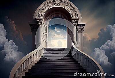 Heavens gate to heaven end of life. Stairway to Heaven. Religious background. Generate Ai. Stock Photo