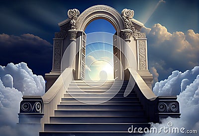 Heavens gate to heaven end of life. Stairway to Heaven. Religious background. Generate Ai. Stock Photo