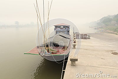 Heavily polluted air from forest fire cover Mekong river Stock Photo