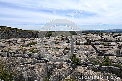 Heavily weathered limestone pavement at Malham Cove Stock Photo