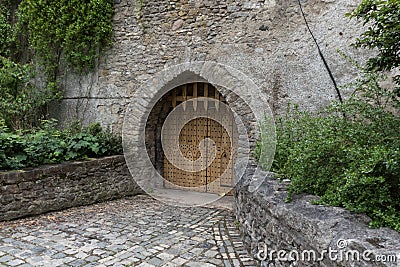 Arched entrance and Portcullis, Malahide Castle, Ireland Editorial Stock Photo