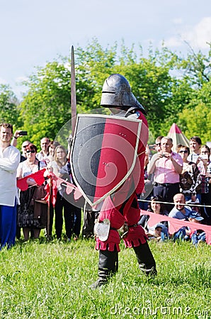 Heavy armored medieval warrior Editorial Stock Photo