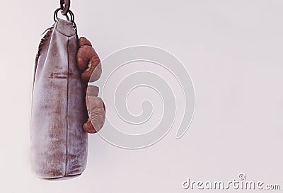 Heavy Bag with Boxing Gloves Stock Photo