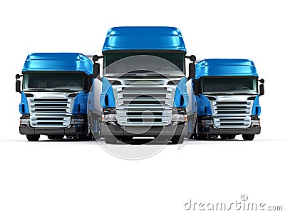 Heavy blue trucks isolated on white background Stock Photo