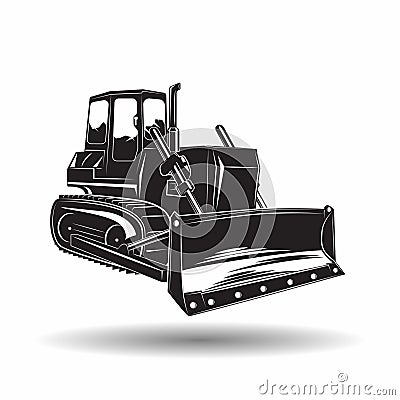 Monochrome bulldozer icon Vector Illustration