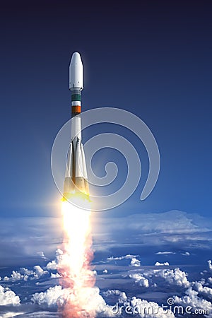 Heavy Carrier Rocket Launch Stock Photo