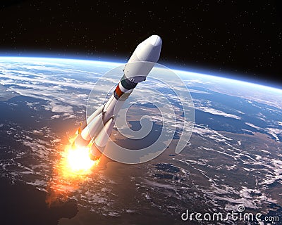 Heavy Carrier Rocket Launch Stock Photo