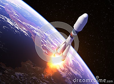 Heavy Carrier Rocket Launch Stock Photo