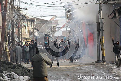 Heavy Clashes Erupt in Sopore town After Friday Prayers Editorial Stock Photo