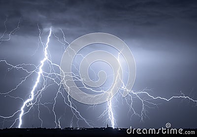 Heavy clouds bringing thunder lightnings and storm Stock Photo