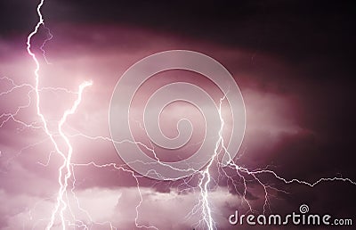 Heavy clouds bringing thunder, lightnings and storm Stock Photo