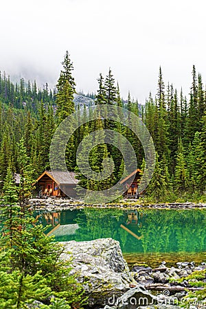 Lake O`Hara at Sargent`s Point in the Canadian Rockies of Yoho National Park Stock Photo