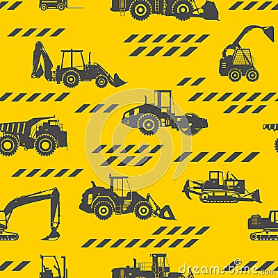 Heavy construction machines seamless pattern Vector Illustration