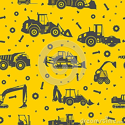 Heavy construction machines seamless pattern Vector Illustration