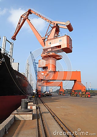 Heavy cranes in the harbor Stock Photo