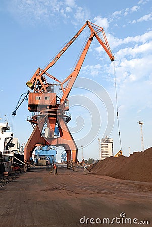 Heavy cranes in the harbor Stock Photo