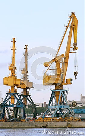 Heavy cranes in the harbor Stock Photo