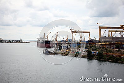 Heavy cranes in the port Editorial Stock Photo