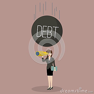 Heavy debt falling to careless business woman Vector Illustration