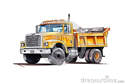 heavy dump truck lorry tipper yellow construction equipment isolated on white background Stock Photo