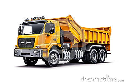 heavy dump truck lorry tipper yellow construction equipment isolated on white background Stock Photo