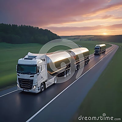 A heavy-duty truck drives along the highway and carries goods, transportation and logistics, timely delivery of goods by road, Cartoon Illustration