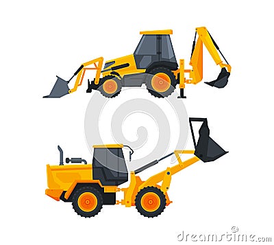 Heavy Equipment or Machinery for Construction Task and Earthwork Operation Vector Set Vector Illustration