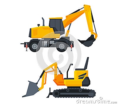 Heavy Equipment or Machinery for Construction Task and Earthwork Operation Vector Set Vector Illustration