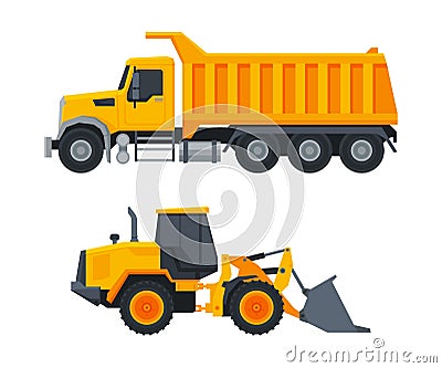 Heavy Equipment or Machinery for Construction Task and Earthwork Operation Vector Set Vector Illustration