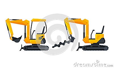 Heavy Equipment or Machinery for Construction Task and Earthwork Operation Vector Set Vector Illustration