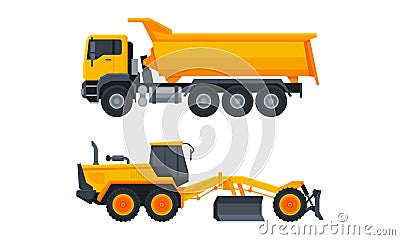 Heavy Equipment or Machinery for Construction Task and Earthwork Operation Vector Set Vector Illustration