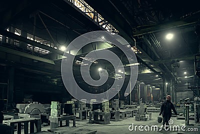 Heavy Industry, industrial production of metal manufacturing in foundry factory, workshop with molds Stock Photo