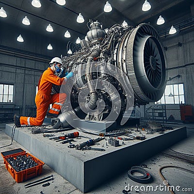 Heavy Industry inside: Electromechanical worker in action Stock Photo