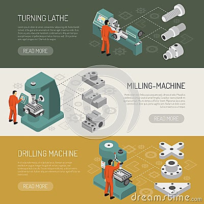 Heavy Industry 3 Isometric Banners Set Vector Illustration