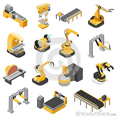 Heavy industry machinery assembly line flat 3d isometric vector Vector Illustration