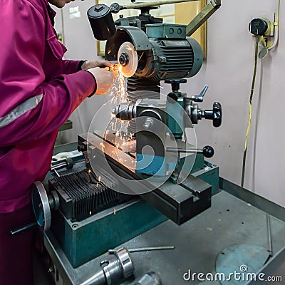 Heavy industry manufacturing factory, metal processing shop. Worksop with machinery tools and equipment Stock Photo